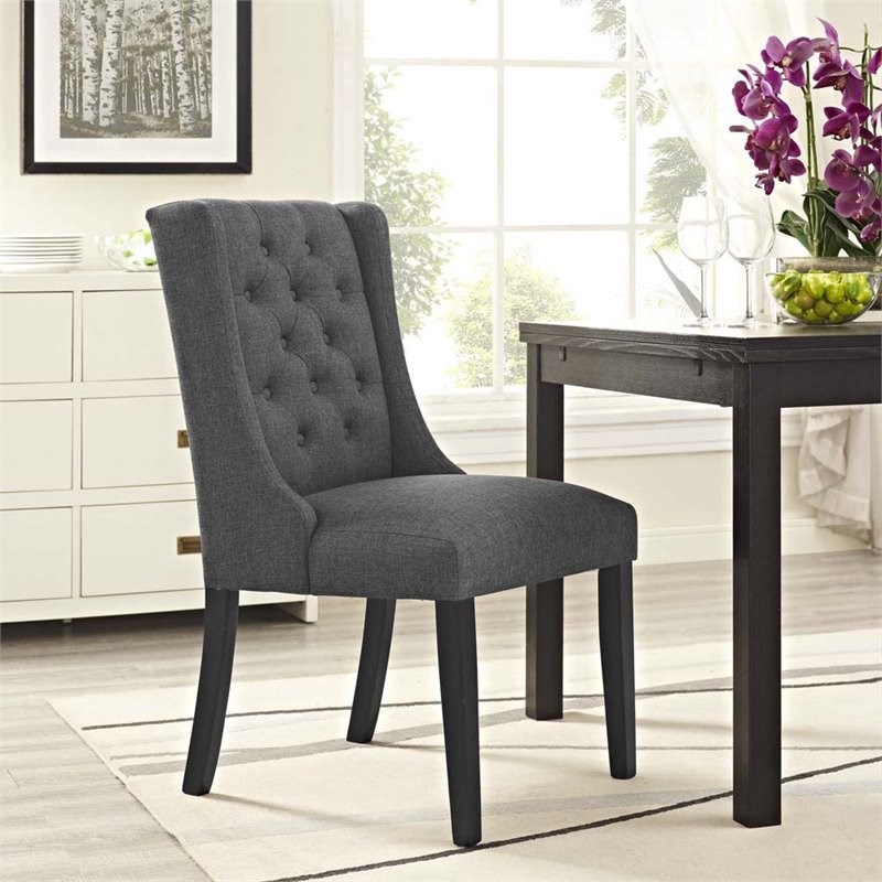 Home Square 2 Piece Fabric Upholstered Dining Side Chair Set in Gray