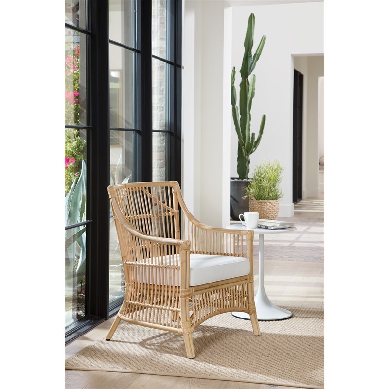 Home Square 2 Piece Maui Chair Set with Cream Cushion and Rattan Frame in Brown