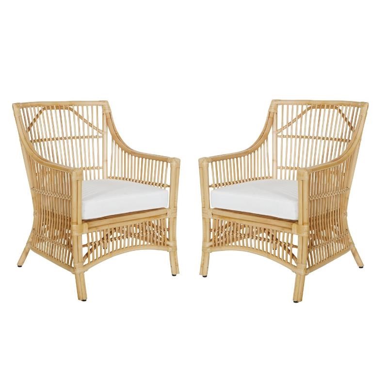 Home Square 2 Piece Maui Chair Set with Cream Cushion and Rattan Frame in Brown