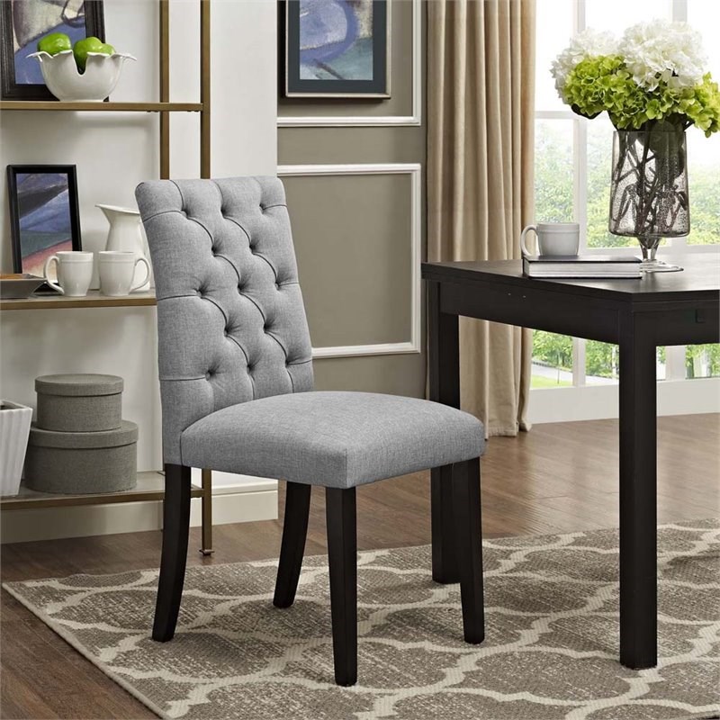 Home Square 2 Piece Fabric Upholstered Dining Side Chair Set in Light Gray