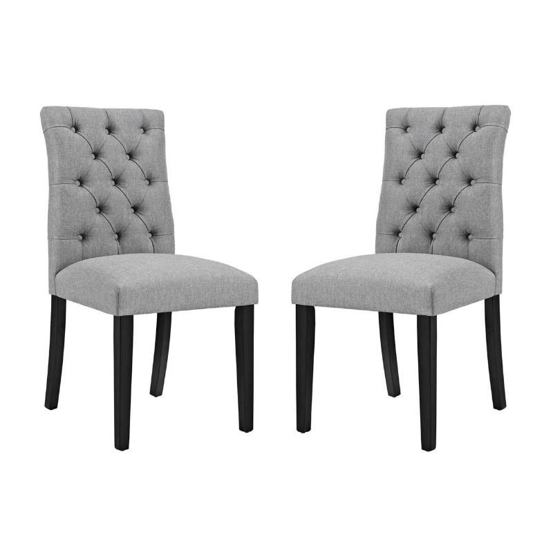 Home Square 2 Piece Fabric Upholstered Dining Side Chair Set in Light Gray