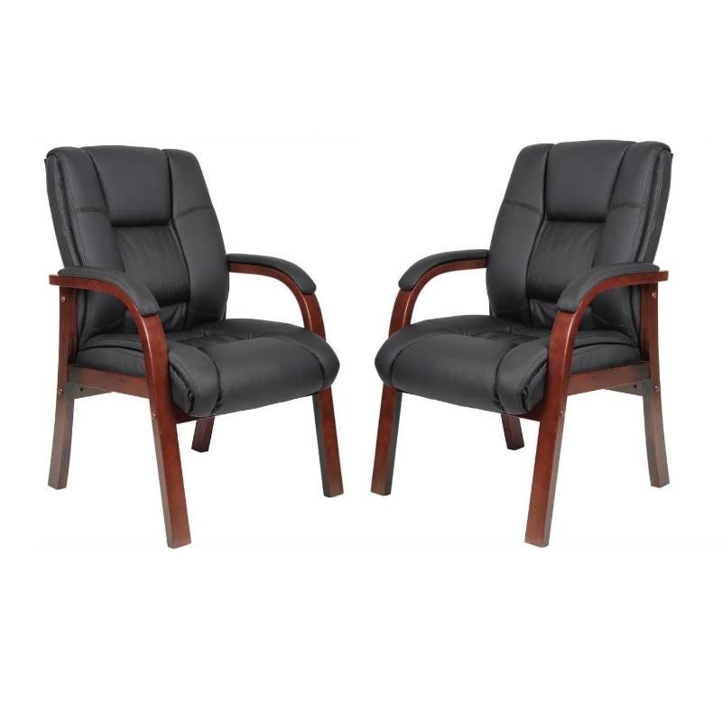 Home Square 2 Piece Mid Back Wooden Guest Chair Set in Black and Brown