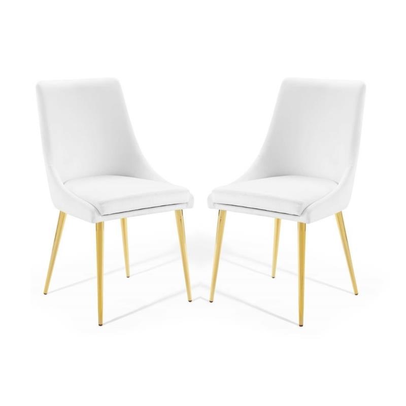 Home Square 2 Piece Modern Velvet Accent Dining Chair Set in White