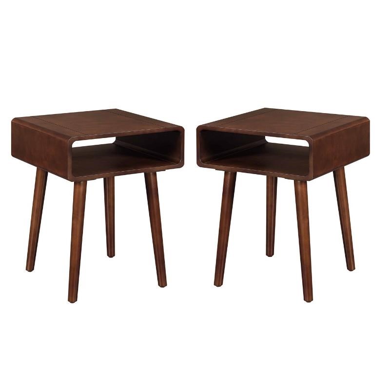 Home Square 2 Piece Mid Century Wood End Table Set in Espresso