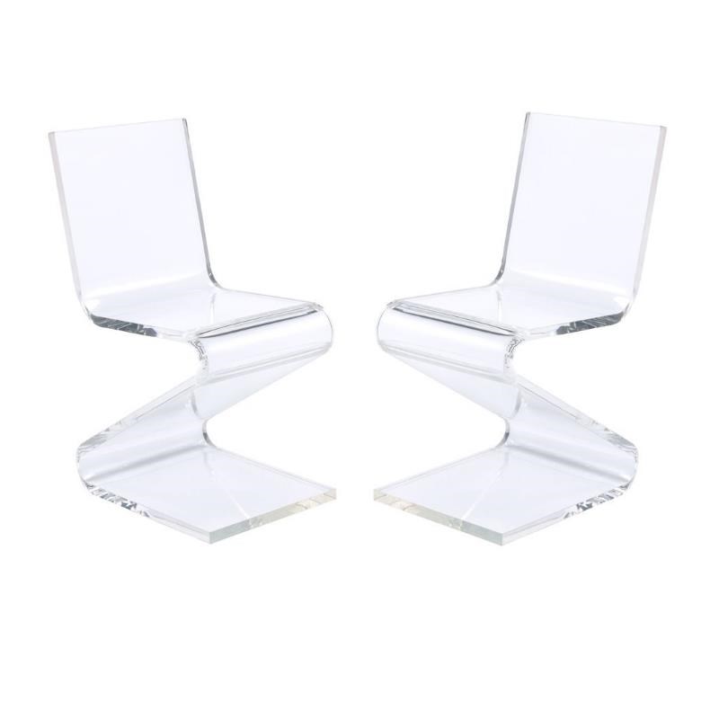Home Square 2 Piece Modern Acrylic Z-Chair Set in Clear