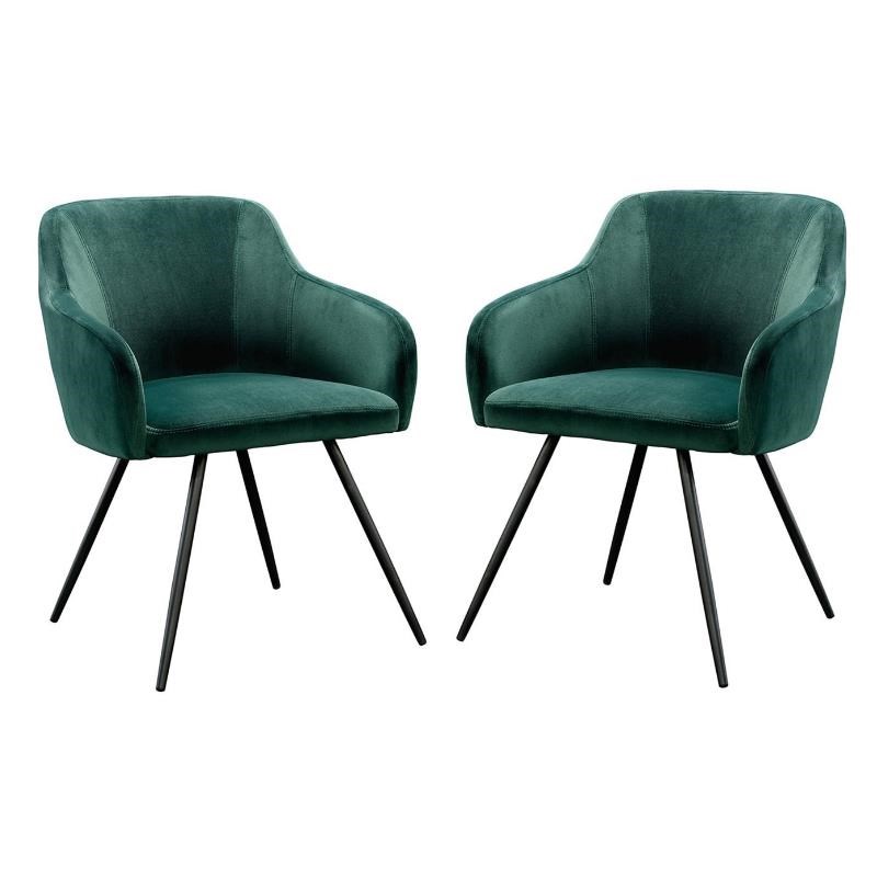Velvet Upholstered Accent Chair Set, Emerald Green Accent Chair Set