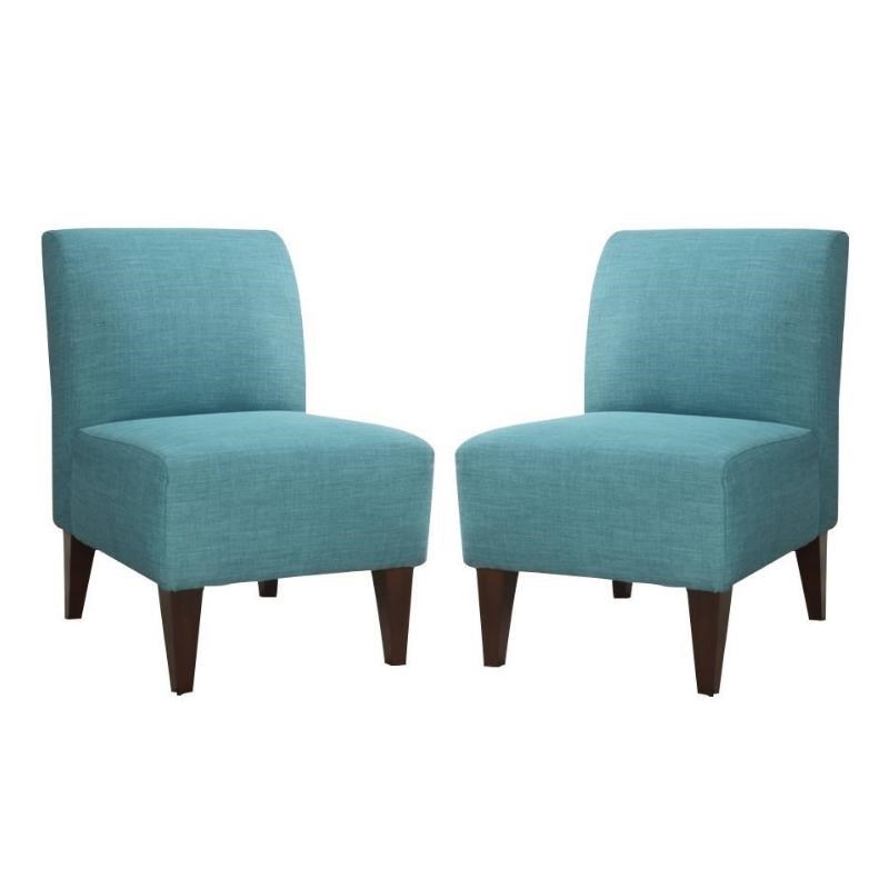 Home Square 2 Piece Polyester Fabric Accent Slipper Chair Set in Teal Blue