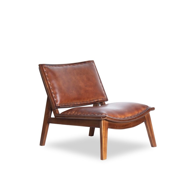 Home Square 2 Piece Mid Century Modern Leather Accent Chair Set in Cognac Tan