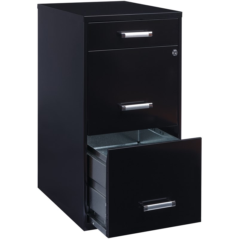 Home Square 3 Drawer Metal Filing Cabinet Set in Black (Set of 2)