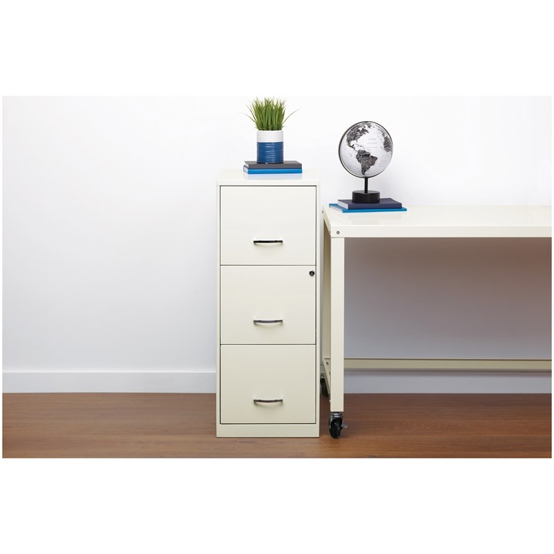 Home Square 3 Drawer Vertical Metal Filing Cabinet Set in Pearl White (Set of 2)