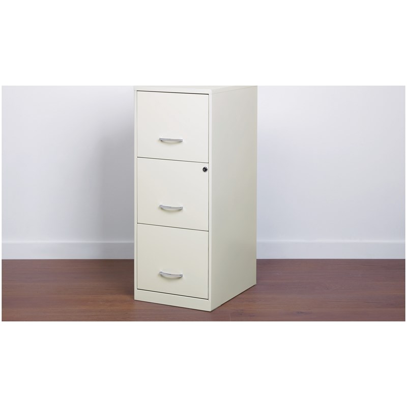 Home Square 3 Drawer Vertical Metal Filing Cabinet Set in Pearl White (Set of 2)