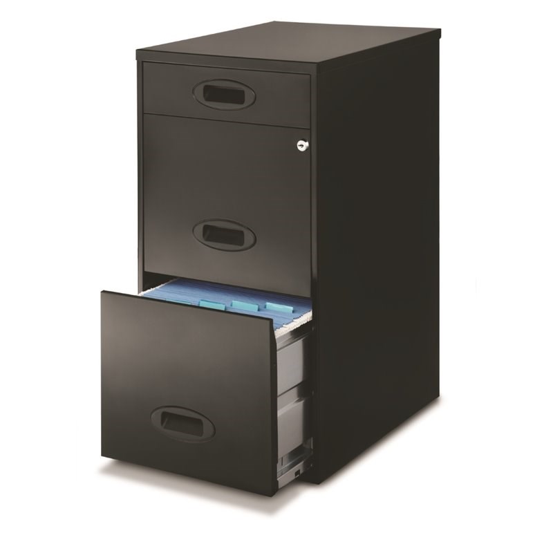 Home Square 3 Drawer Metal Vertical Filing Cabinet Set in Black (Set of 2)