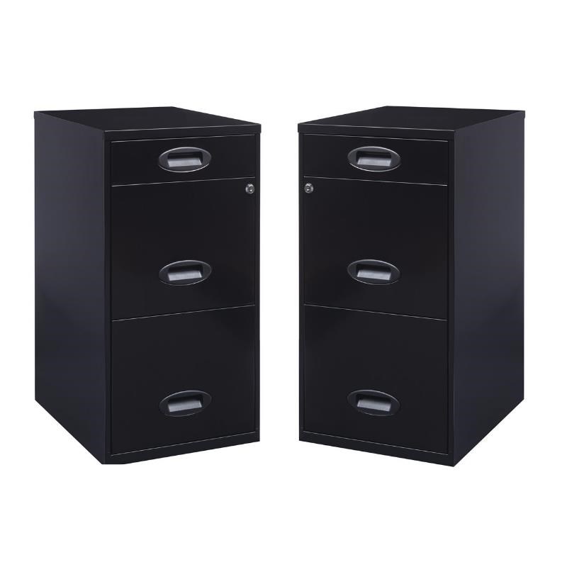 Home Square 3 Drawer Metal Vertical Filing Cabinet Set in Black (Set of 2)