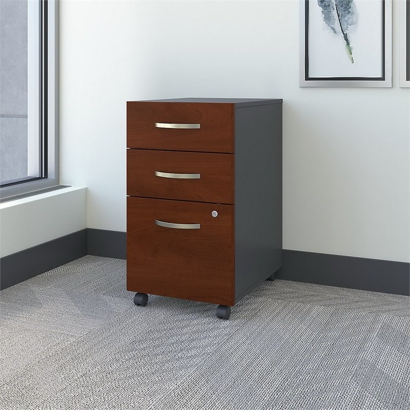 Home Square 3 Drawer Mobile Filing Cabinet Set in Hansen Cherry (Set of 2)