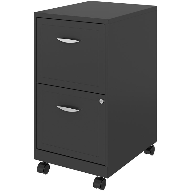 Home Square 2 Drawer Mobile Metal Filing Cabinet Set in Charcoal (Set of 2)