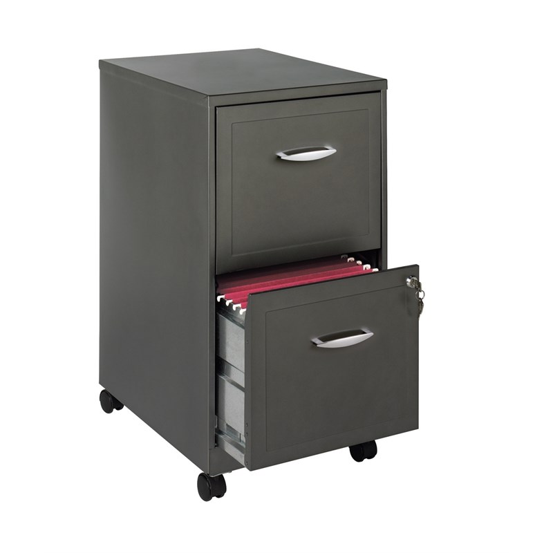Home Square 2 Drawer Mobile Metal Filing Cabinet Set in Charcoal (Set of 2)