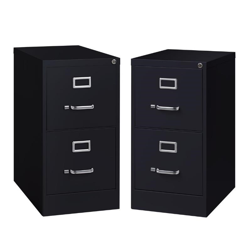 Home Square 2 Drawer Vertical Metal Filing Cabinet Set in Black (Set of 2)