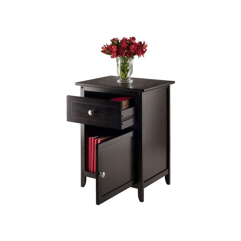 Home Square 2 Piece Wood Nightstand Set with Cabinet and Drawer in Espresso