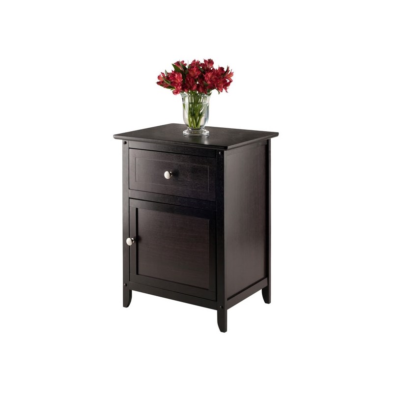 Home Square 2 Piece Wood Nightstand Set with Cabinet and Drawer in Espresso