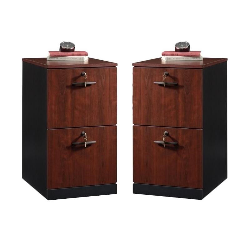 Home Square 2 Drawer Wood Filing Cabinet Set in Classic Cherry (Set of 2)