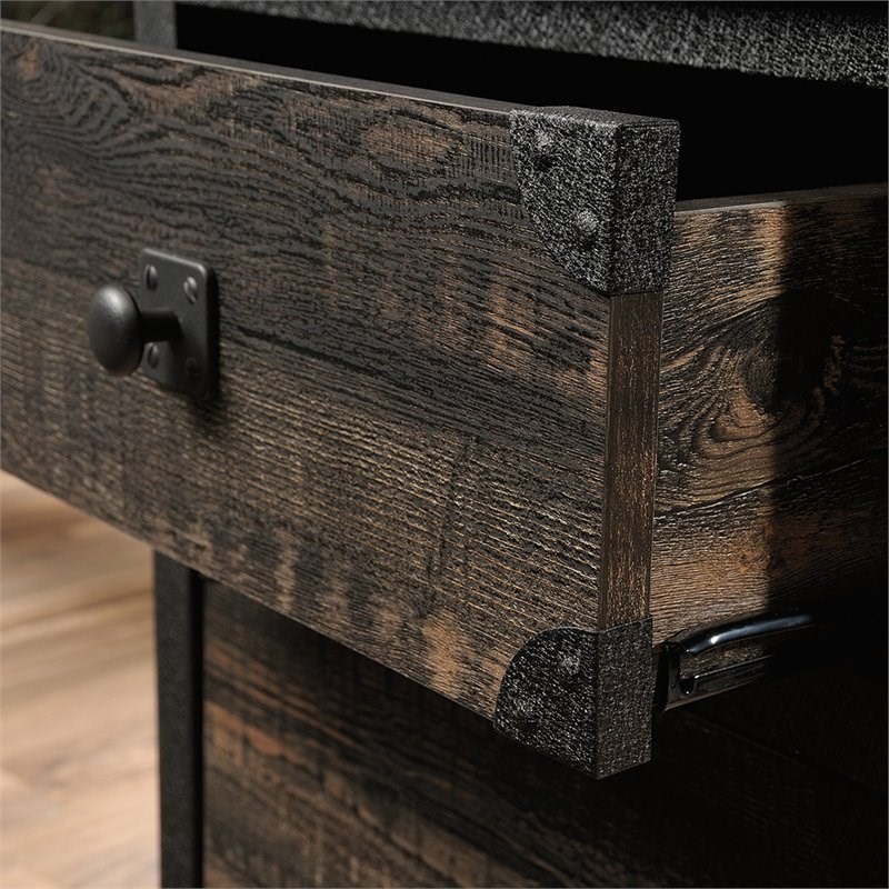 Home Square 2 Piece 2-drawer Mobile Wood Filing Cabinet Set in Carbon Oak/Black