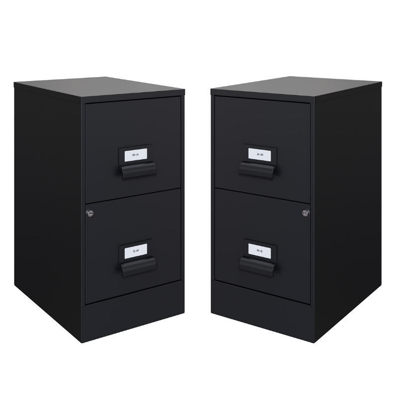 Home Square 2 Drawer Metal Vertical Wood Filing Cabinet Set in Black (Set of 2)