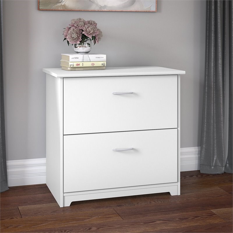 Home Square 2 Drawer Lateral Wood Filing Cabinet Set in White (Set of 2)