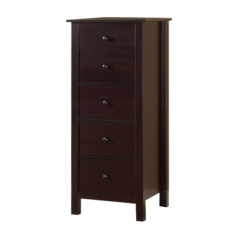 Weller Transitional 5 Drawer Wood Accent Chest in Chocolate Set of 2
