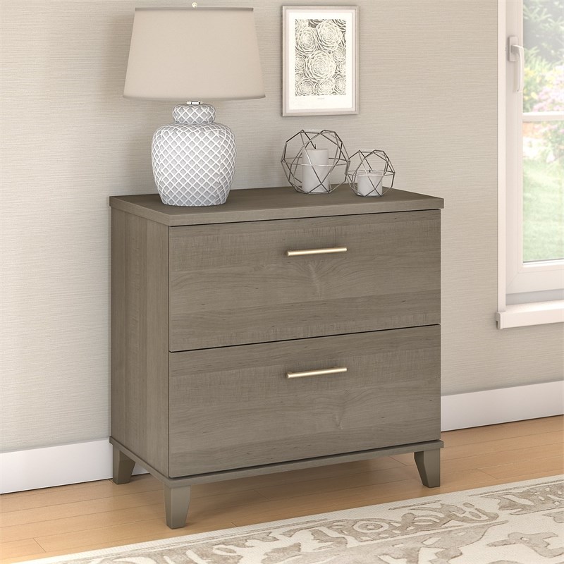 Home Square 2 Drawer Wood Filing Cabinet Set in Ash Gray (Set of 2)