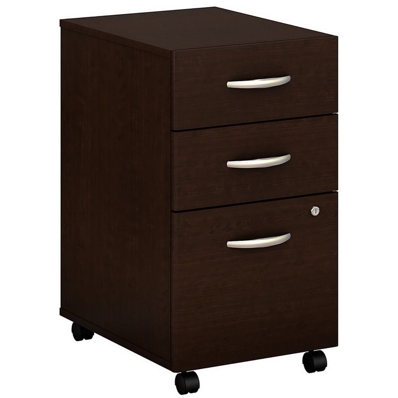 Home Square 3 Drawer Mobile Wood Filing Cabinet Set in Mocha Cherry (Set of 2)
