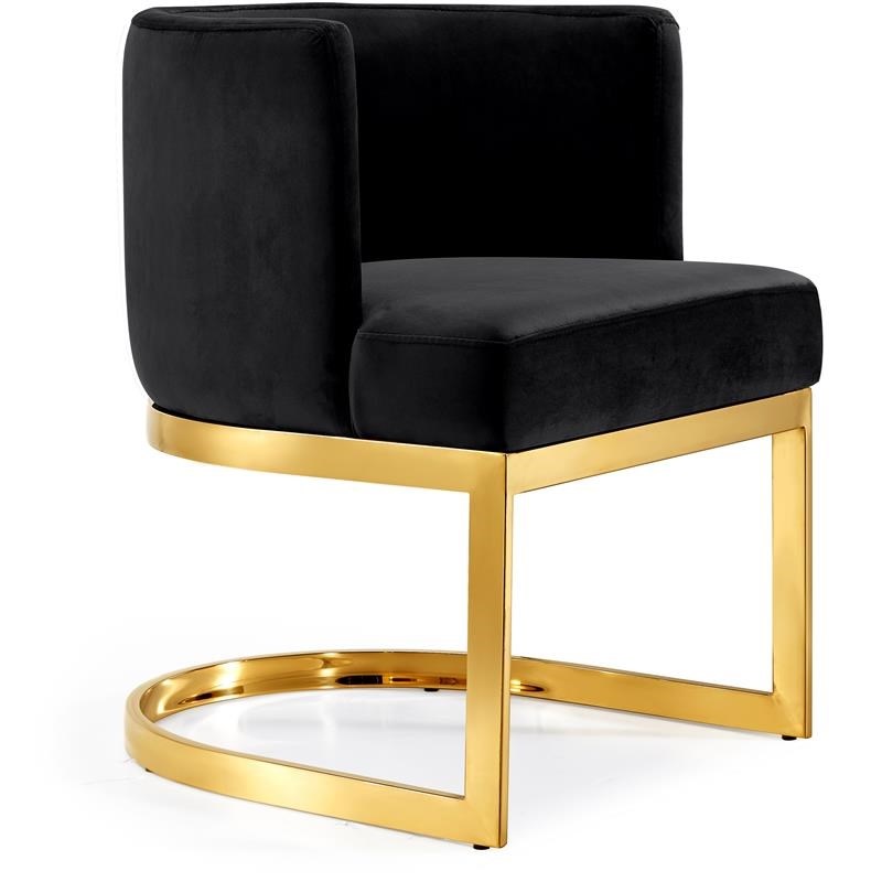 Home Square 2 Piece Velvet Dining Chair Set with Gold Metal Base in Black
