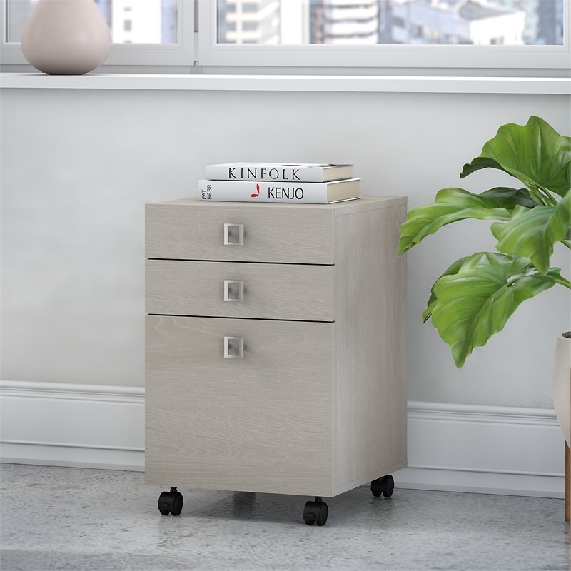 Home Square 2 Piece Mobile Wood Filing Cabinet Set with 3 Drawer in Gray Sand