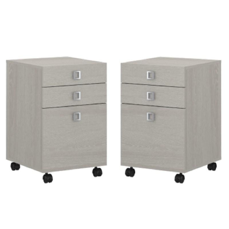 Home Square 2 Piece Mobile Wood Filing Cabinet Set with 3 Drawer in Gray Sand