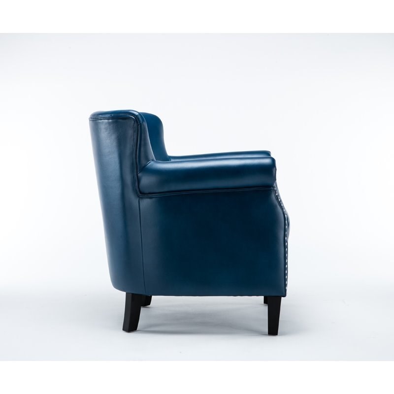Home Square 2 Piece Faux Leather Club Accent Chair Set in Navy Blue