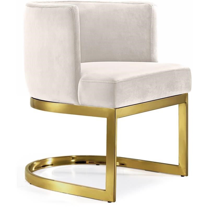 Home Square 2 Piece Upholstered Velvet Dining Chair Set with Gold Base in Cream