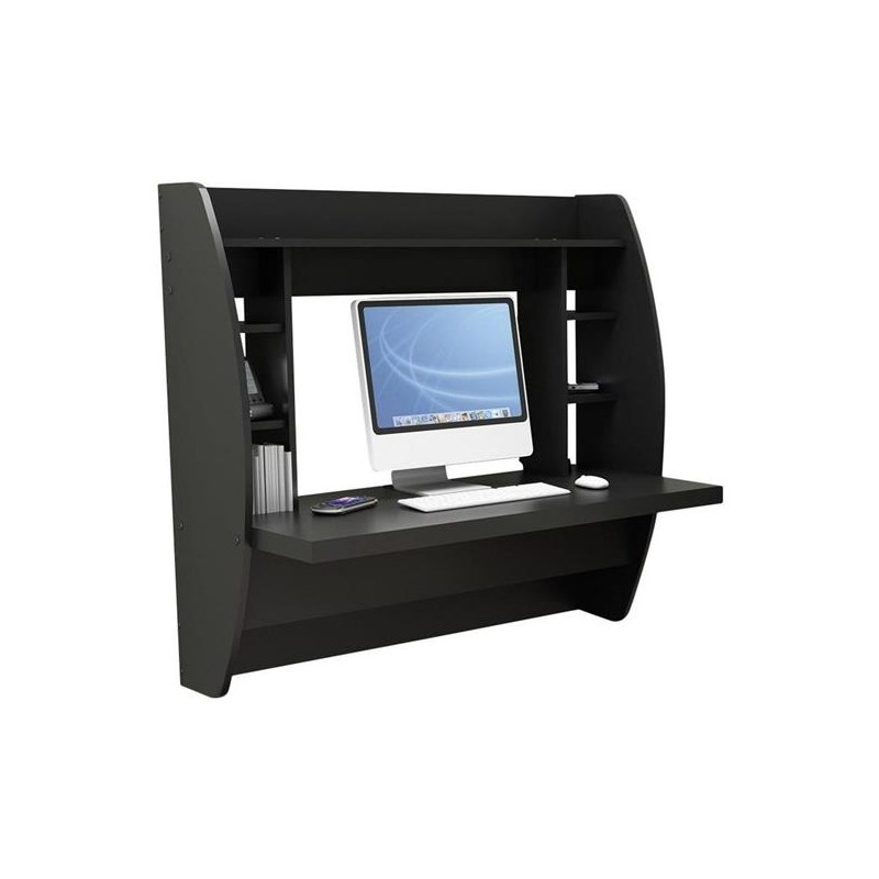 Home Square 2 Piece Floating Computer Desk Set with Storage in Black