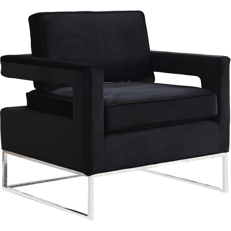 Home Square 2 Piece Velvet Accent Chair Set with Metal Base in Black and Chrome