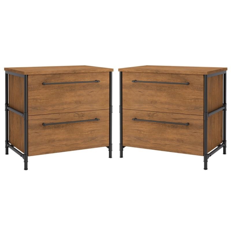 Home Square 2 Piece Lateral Wooden Filing Cabinet Set in Checked Oak