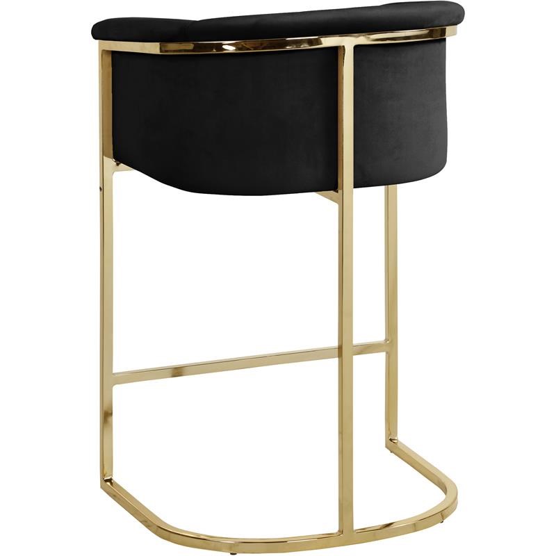 Home Square 2 Piece Velvet Counter Stool Set with Gold Metal Base in Black
