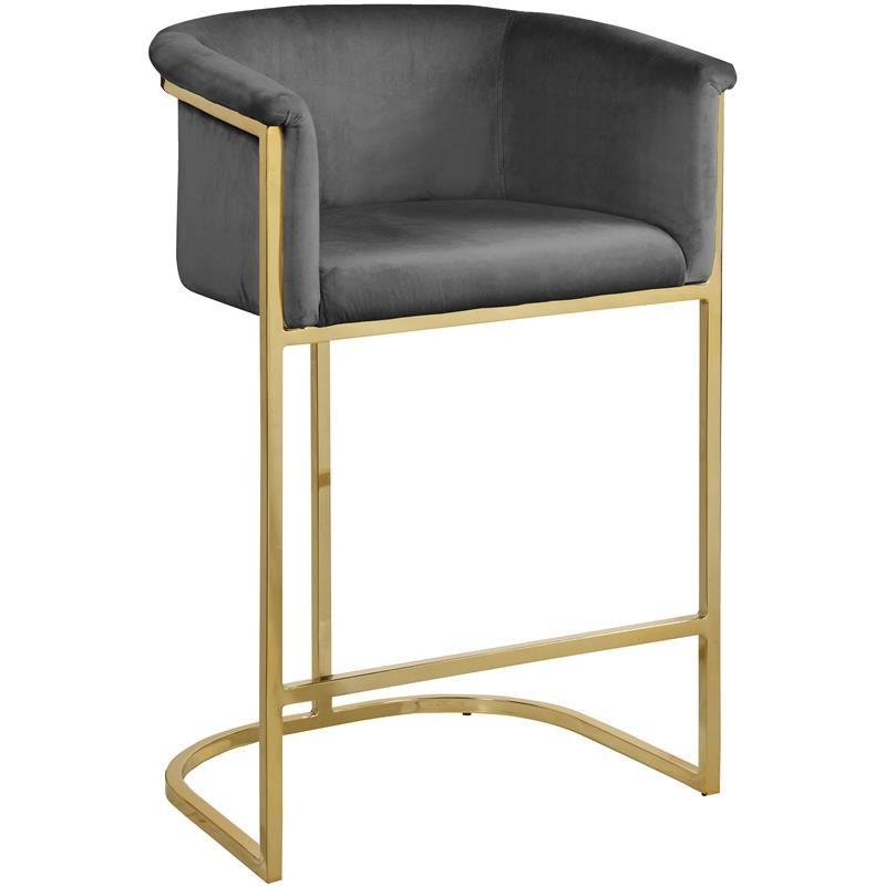 Home Square 2 Piece Velvet Counter Stool Set with Gold Metal Base in Gray