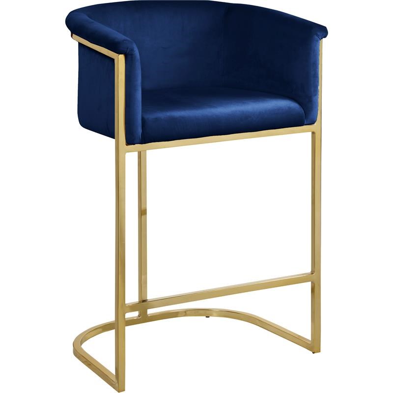 Home Square 2 Piece Velvet Counter Stool Set with Gold Metal Base in Navy Blue