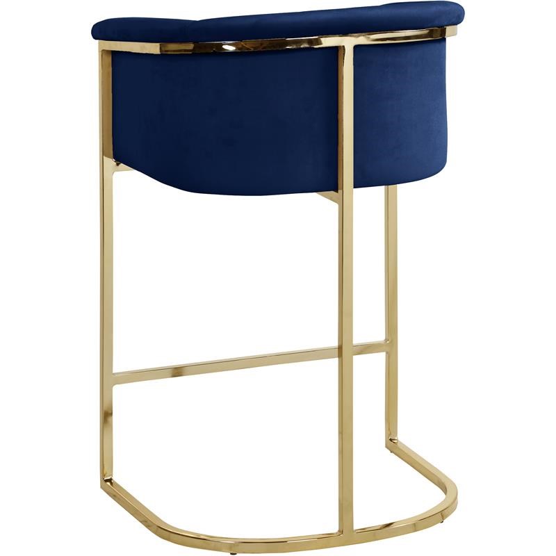 Home Square 2 Piece Velvet Counter Stool Set with Gold Metal Base in Navy Blue
