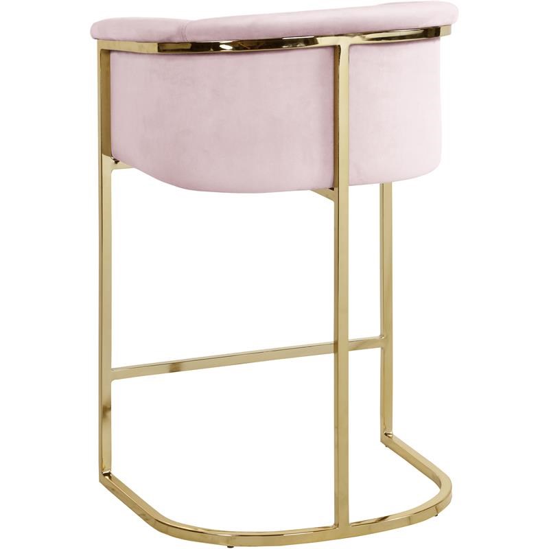 Home Square 2 Piece Velvet Counter Stool Set with Gold Metal Base in Pink