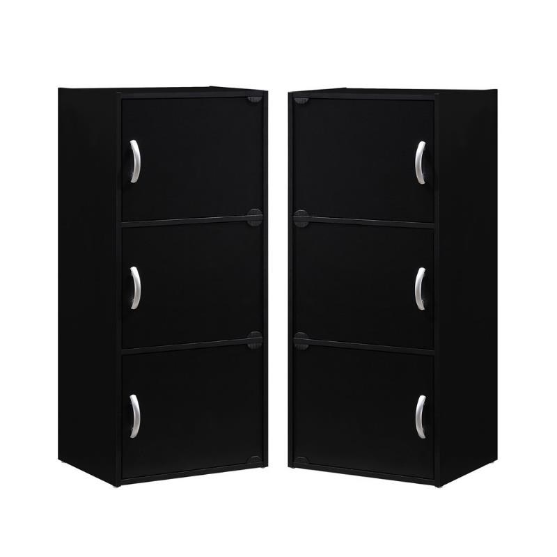 Home Square 2 Piece Multi Purpose Wooden Bookcase Set with 3 Shelf in Black