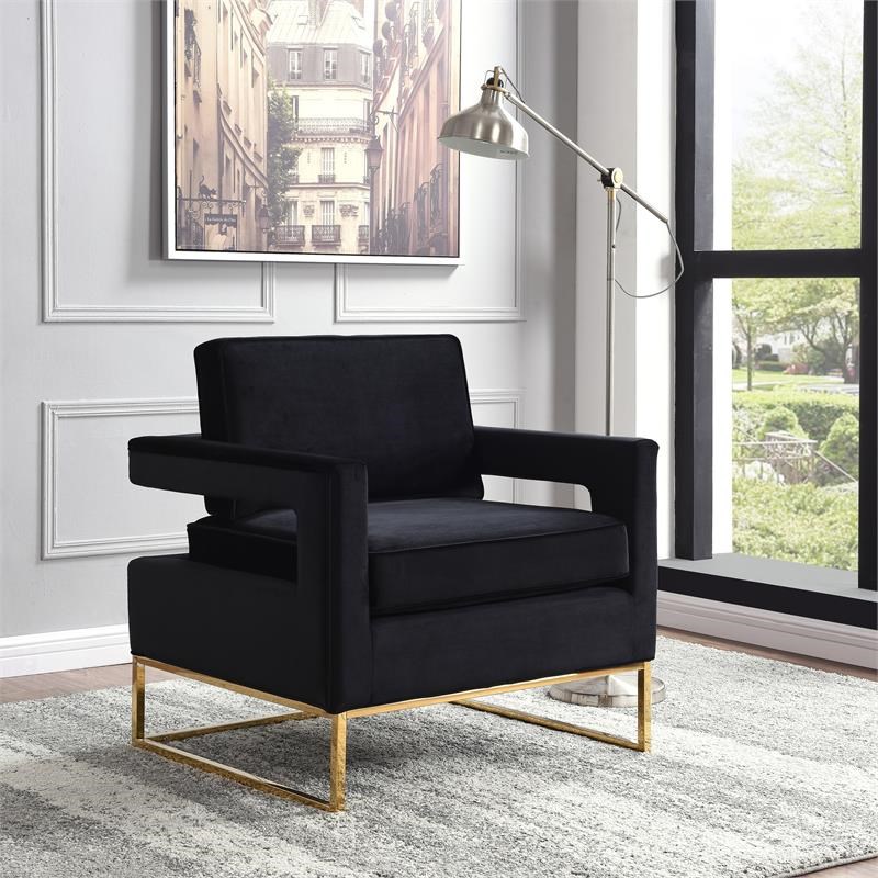 Home Square 2 Piece Upholstered Velvet Accent Chair Set in Black and