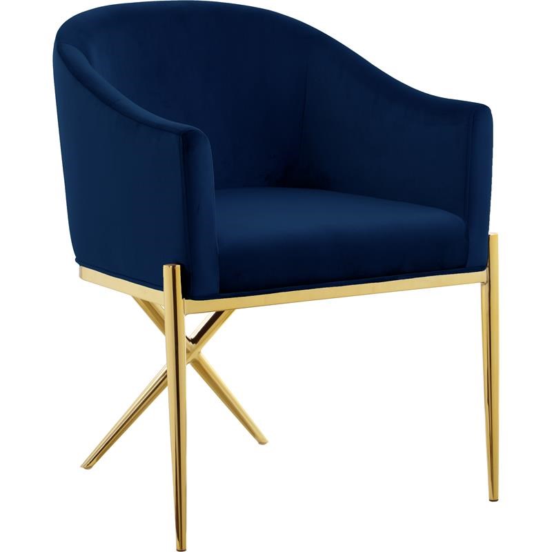 Home Square 2 Piece Velvet Dining Chair Set with Gold Metal Base in Navy Blue