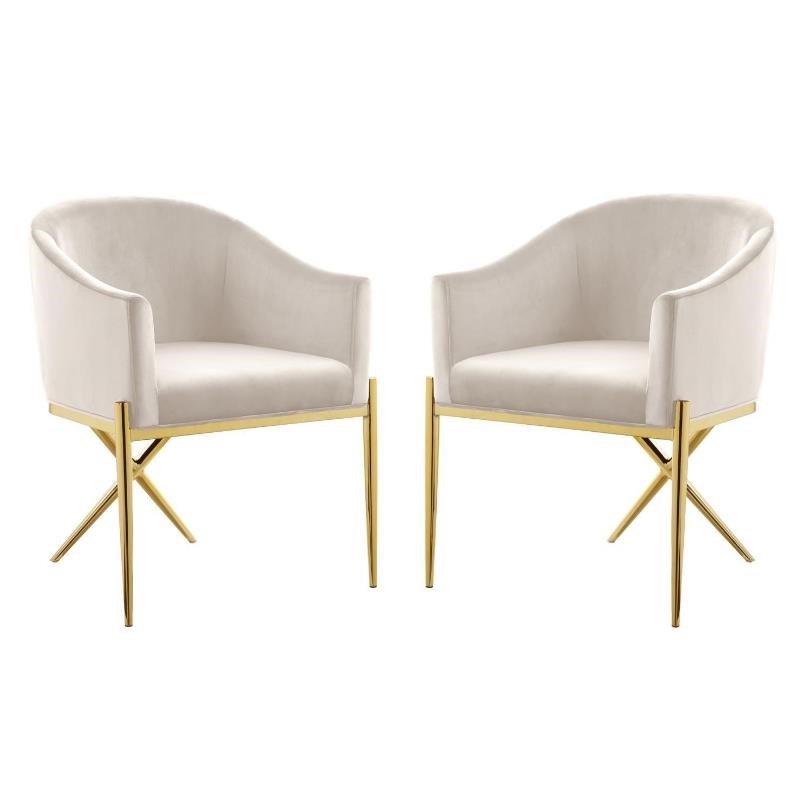 Home Square 2 Piece Velvet Dining Chair Set with Gold Metal Base in Cream