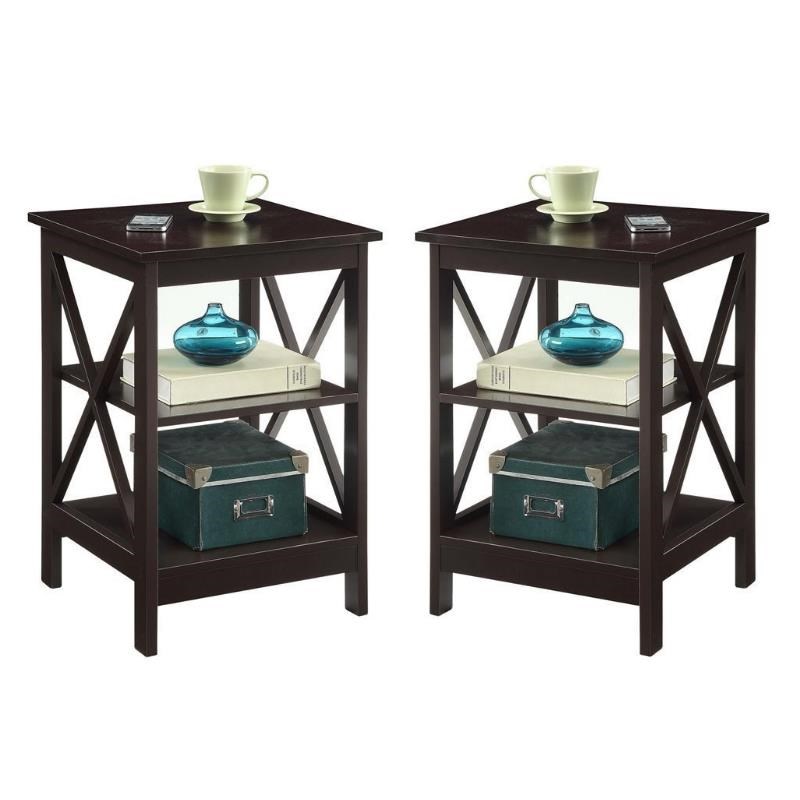Home Square 2 Piece Square Solid Wood End Table Set in Espresso