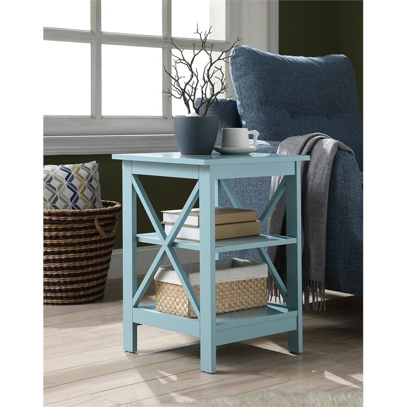 Home Square 2 Piece Square Solid Wood End Table Set in Sea Foam Green