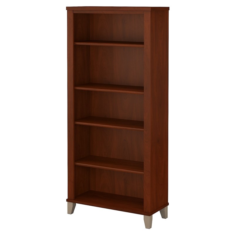 Home Square 2 Piece Engineered Wood Bookcase Set with 5 Shelf in Hansen Cherry